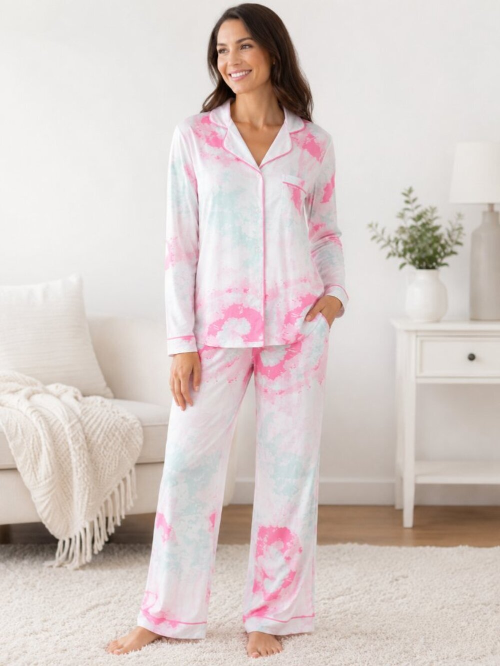 Crown & Ivy Yummy Knit Notch Collar Pajama Set Women's Sz S